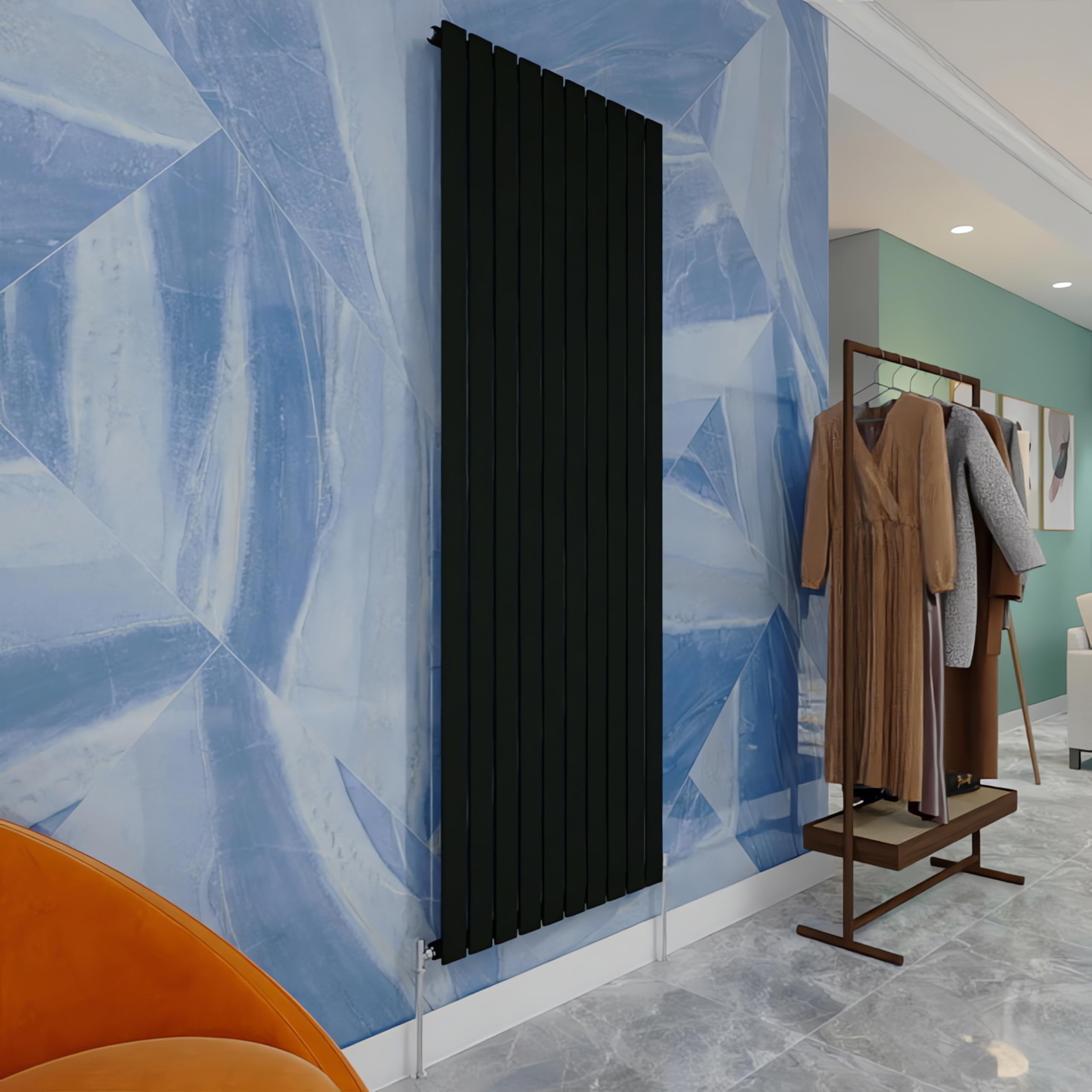 Central Heating Radiator,1800x680mm Black Vertical Flat Single Panel Column Energy-efficient for Morden Multi-Scene