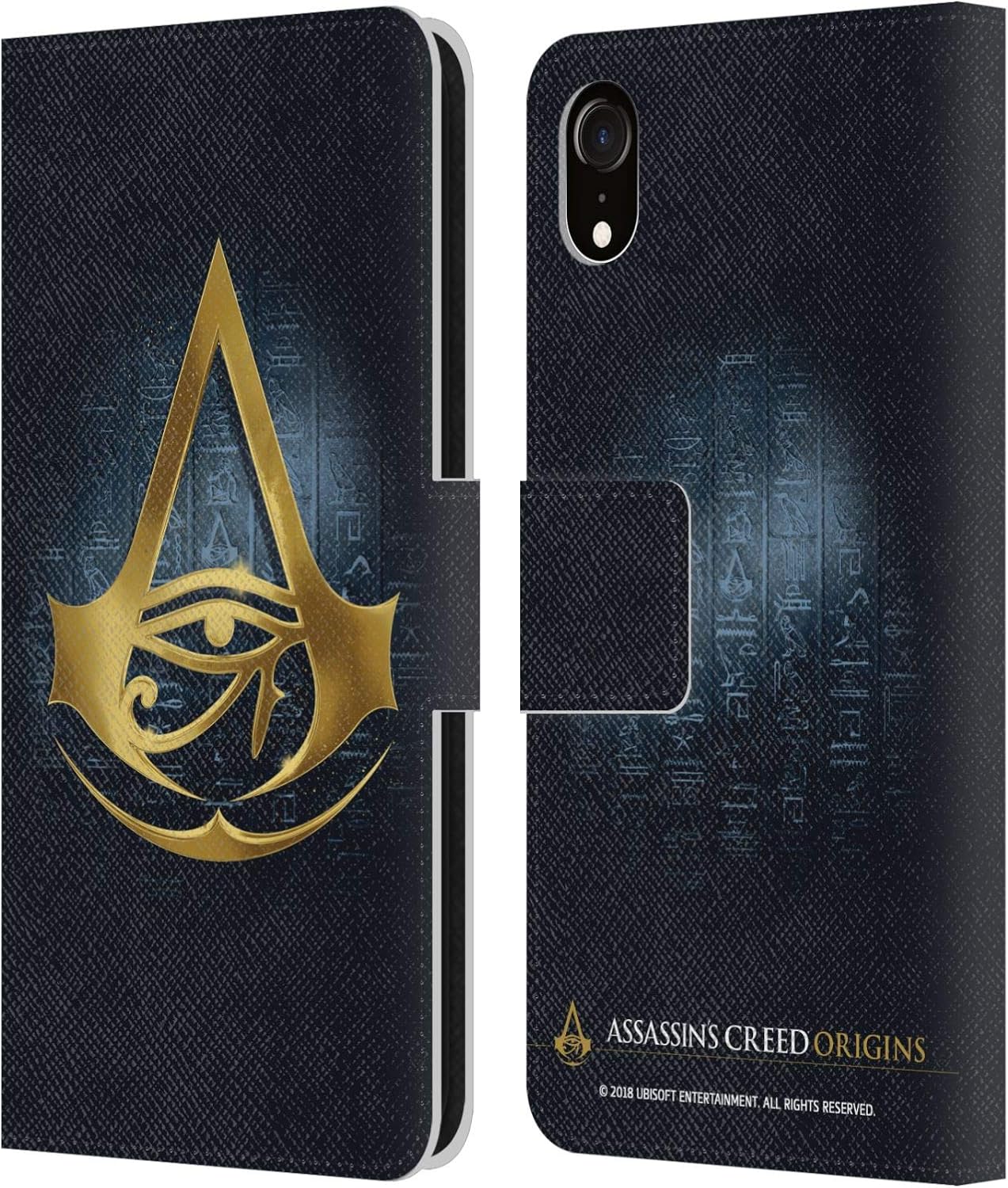Head Case Designs Officially Licensed Assassin's Creed Plain Origins Crests Leather Wallet Case Compatible with Apple iPhone XR
