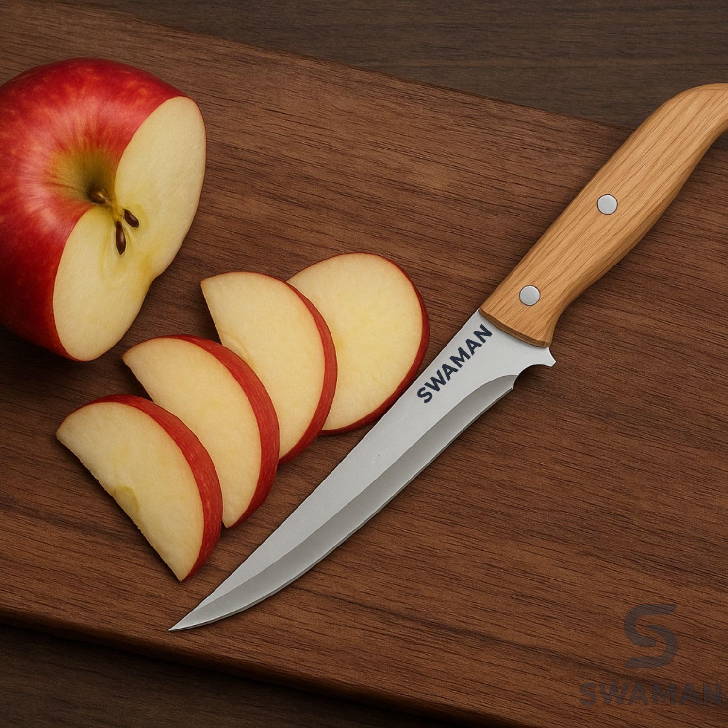Swaman Stainless Steel Utility Knife with Wooden Handle, Sharp Long Blade for Kitchen, Meat, Vegetable & Fruit Cutting, Durable Multi-Purpose Knife for Home & Outdoor Use(Pack of 1) (43_H) 2