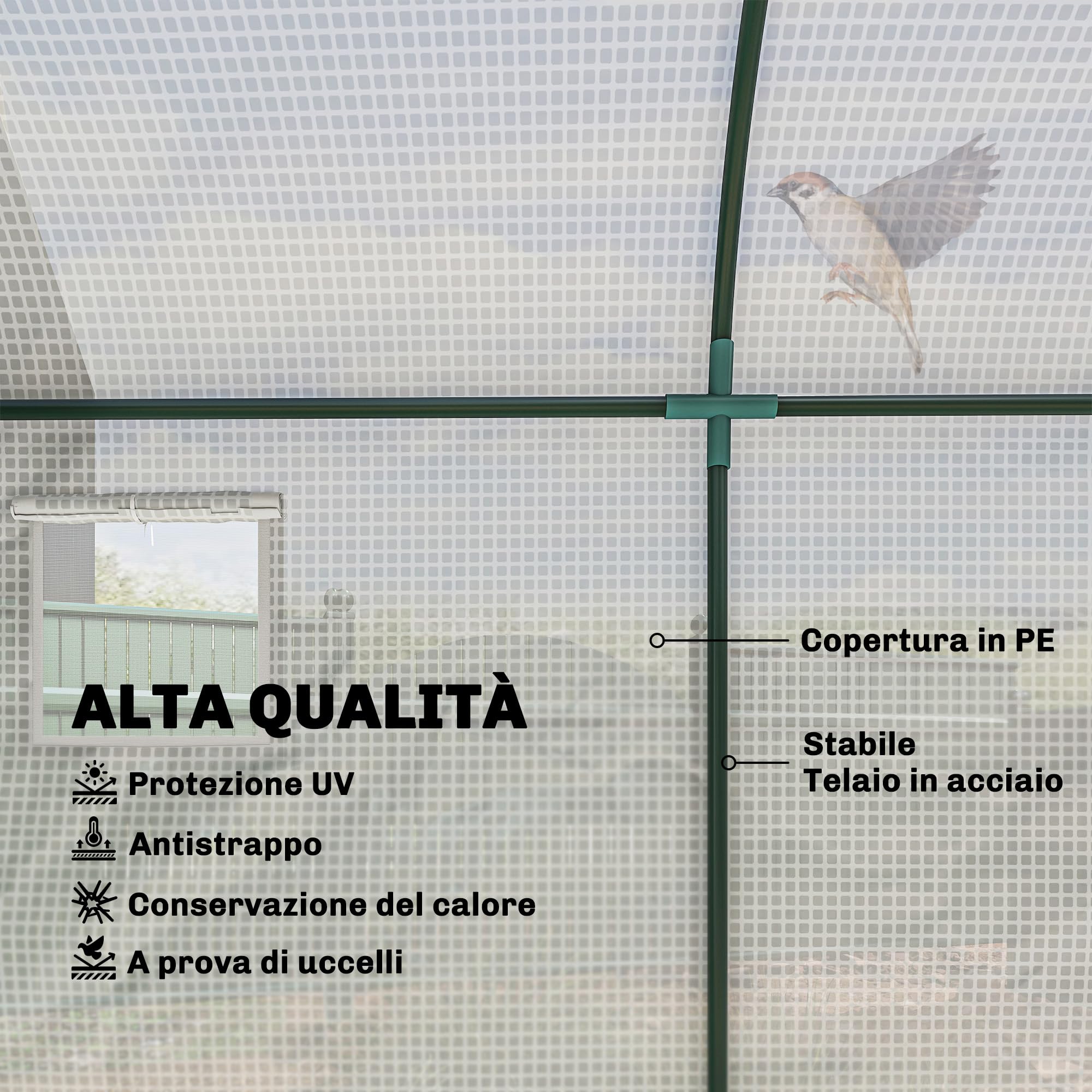 Outsunny Serra da Giardino 3x1x2m con 2 Porte Avvolgibili e 4 Finestre, Serra per Orto, Struttura Acciaio e Copertura PE, per Piante Verdure Fiori Frutta, Anti UV, Bianco