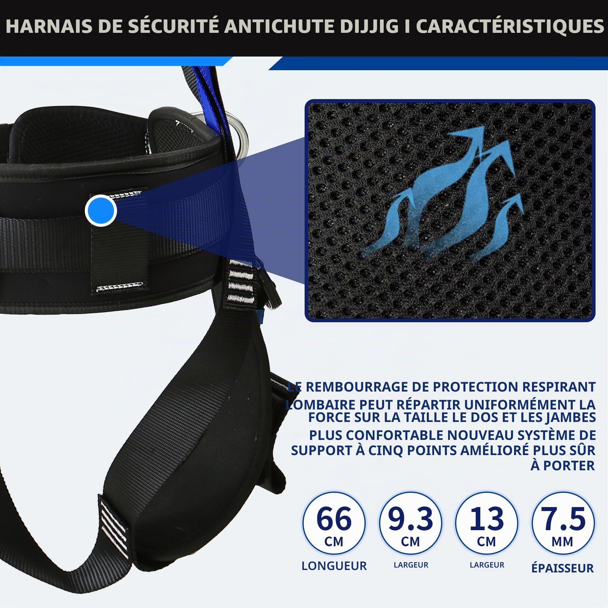 DIJJIG Kit de Harnais de Sécurité avec 1.8M Lanyards Protection de La Taille et Des Épaules Projets de Construction Opérations de Toit à Haute Altitude Harnais de Sécurité Anti-Chute CE