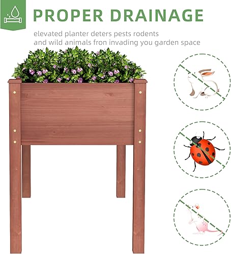 Miniatura 42 de Cama de jardín elevada de 31 x 16 x 31 pulgadas con patas, maceta de madera elevada para plantas al aire libre, flores, frutas, verduras y hierbas