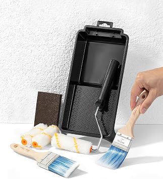 Bates- 4 Inch Paint Roller Kit, 8 pcs, 1x Plastic Paint Tray, 1x Roller Frame 4", 3X Microfiber Covers 4", 2X Flat Brushes 2", 1x Sanding Sponge