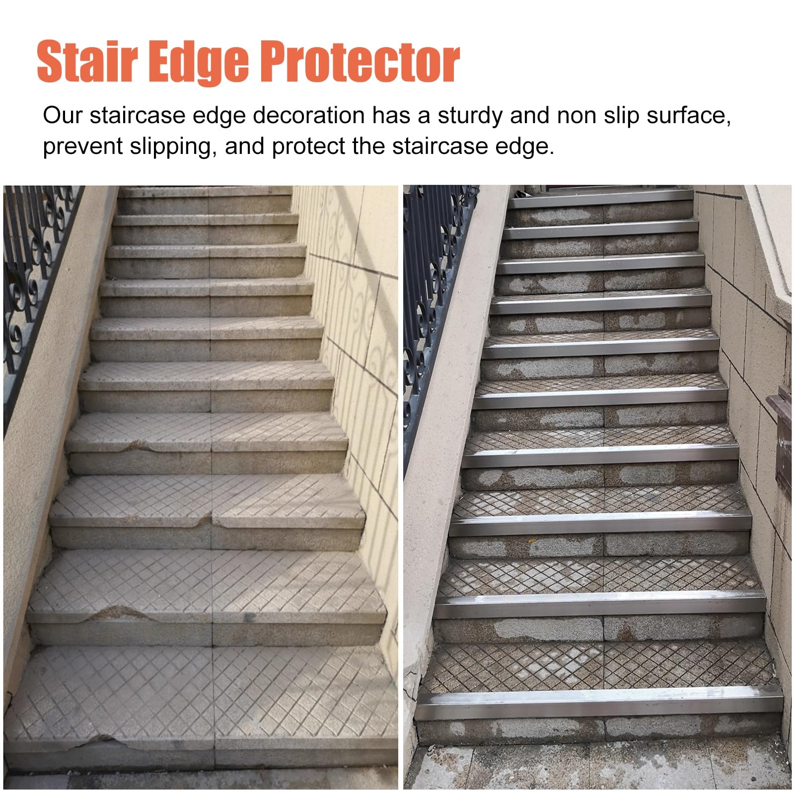 Perfil de Borde Perfil Antideslizante de Acero Inoxidable para Escaleras, Tira de Remate para Escaleras Exteriores, Protector de Bordes de Escalones(L 150cm (59"),W 7cm(2 3/4"))