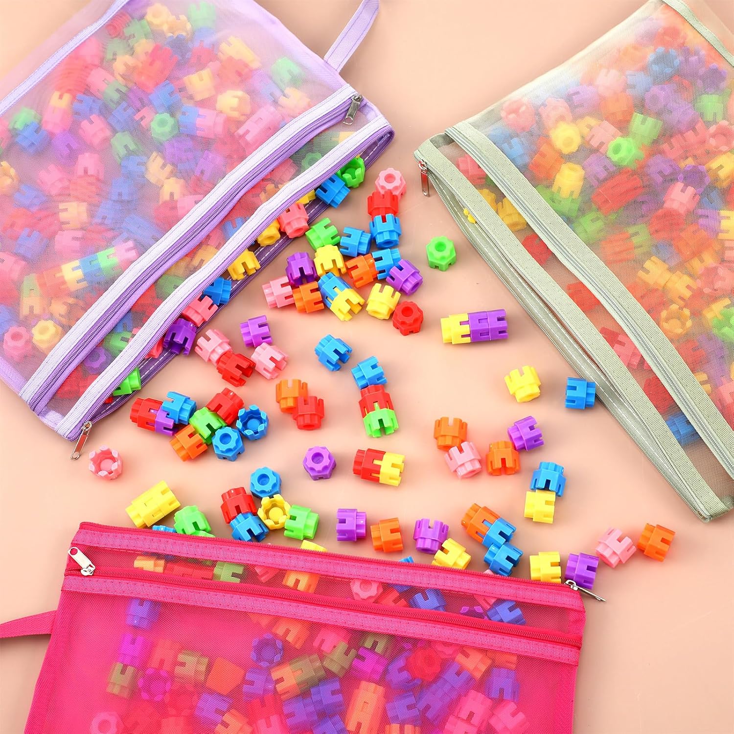 Marspark 30 Pack 10 Color Mesh Zipper Pouch Bags A4 Nylon Organizing Bags Breathable See Through Zipper Pouch with Handle for Office Games