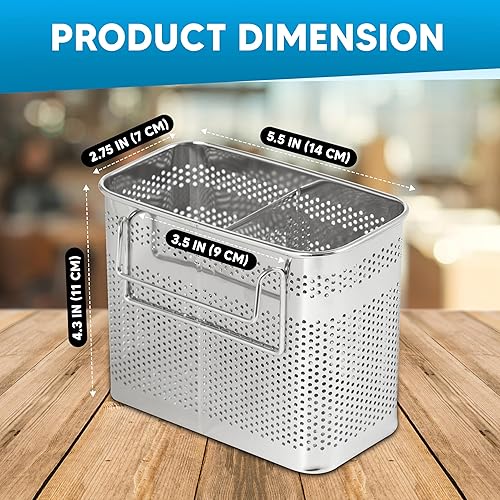 Miniatura 7 de HOME&I Silverware Drying Basket, Hanging Rectangular Utensil Holder with 2 Compartments, Stainless Steel 304 Cutlery Caddy for Dish Rack, Kitchen