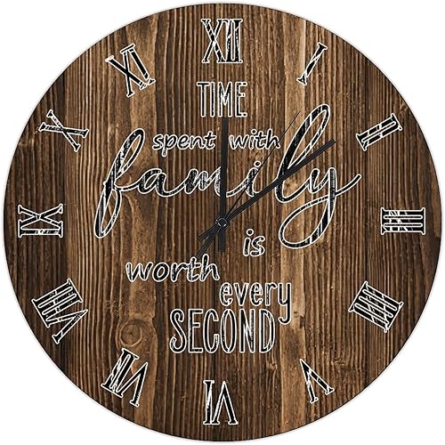 Miniatura 129 de UFunhome Reloj de pared de madera con cita familiar, el tiempo que pasa con la familia vale la pena cada segundo, reloj colgante redondo, funciona