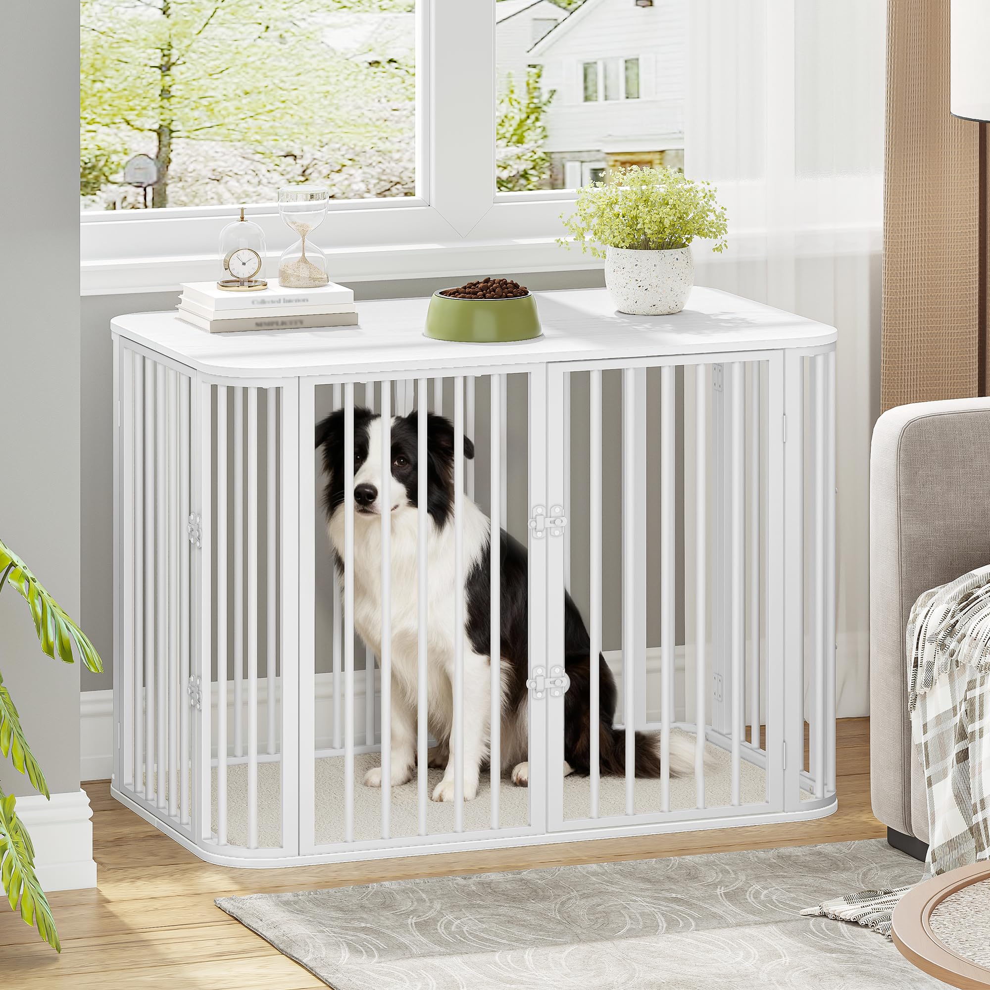Hzuaneri Gabbia per Cani da Interno 108 cm, kennel Cane Medio con Cuscino, 3 Porte per Cani di Piccola Media, 66 x 108 x 77,5 cm, XXL, Bianco DFC86713W