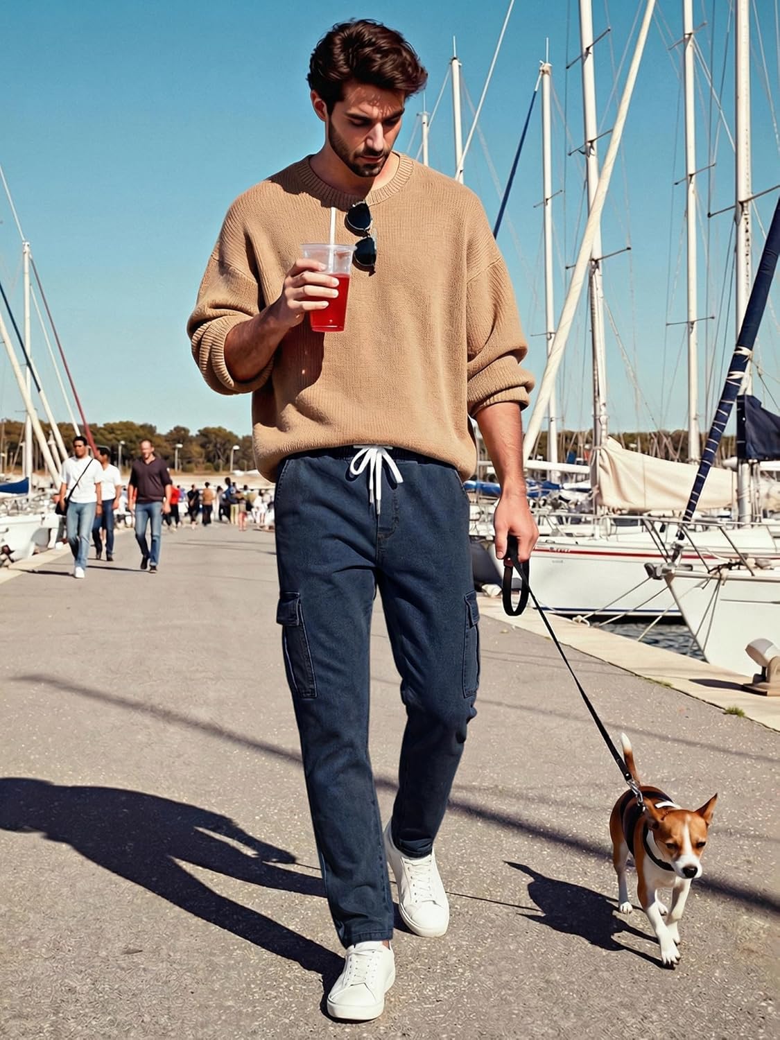 JMIERR Men's Elastic Waist Cargo Jeans Stretch Denim Pants with Drawstring Relaxed Fit for Casual Daily Wear - Image 4