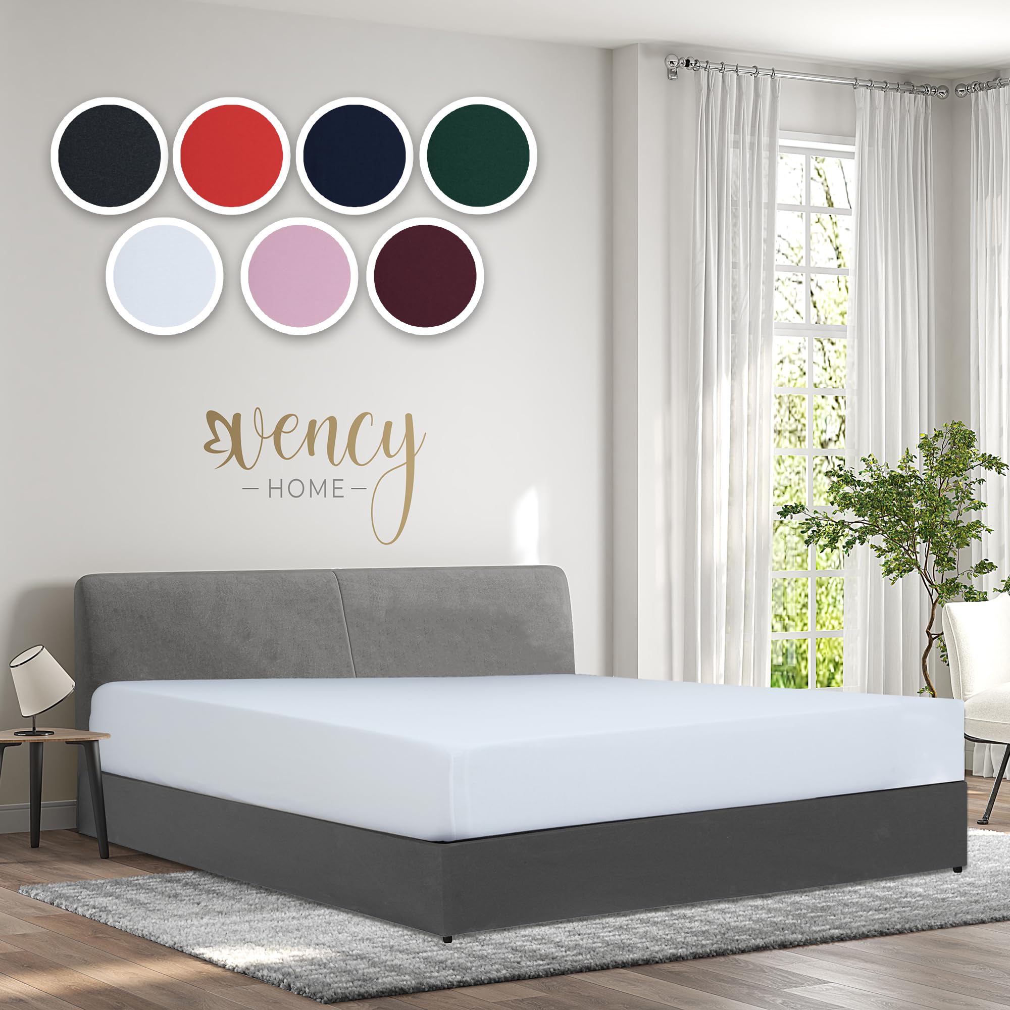 Vency Lenzuolo con angoli elasticizzati in jersey, 90 x 200 cm, bianco, con angoli elasticizzati, 100% cotone, lenzuolo da 90 x 200 cm fino a 25 cm, altezza materasso bianco