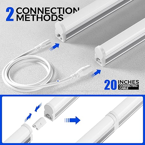 Miniatura 30 de Barrina (Paquete de 6) Artefacto individual candil LED T5 integrado, 4 pies, 2200lm, 6500K (Blanco súper claro), 20W, Luz para tienda, techo y 6500k