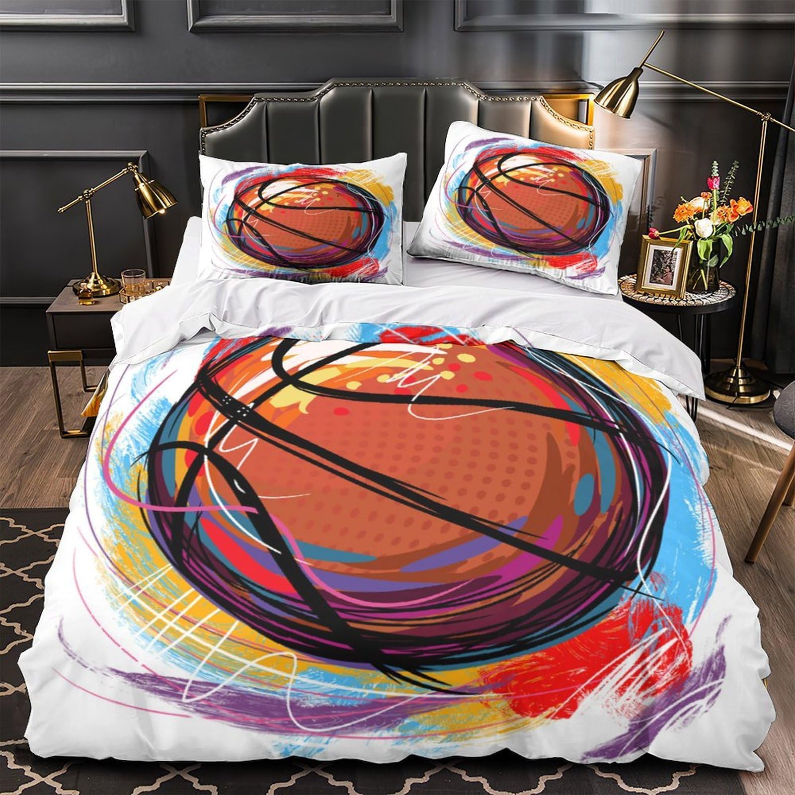Housse de couette basket 3D pour une chambre d'ado dynamique et moderne