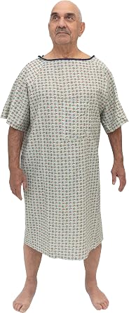 AMU Solutions 6 PACK Mens X-Large Hospital Gowns Diamond Drift Print Patient Gowns, IV Snaps on the Shoulders, Telemetry Pocket Adjustable Fit Medical Gowns XL