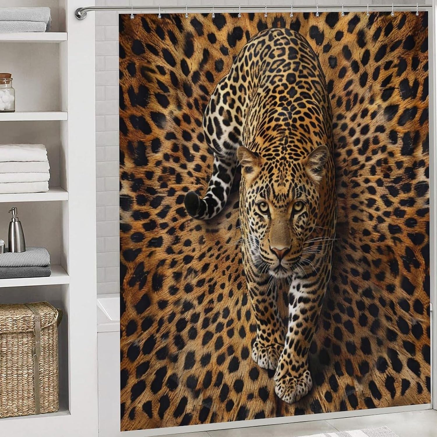 4Pcs Cheetah Wild Animal Shower Curtain Set with Rugs, Toilet Lid Cover and Bath Mat, Leopard Print Novelty Bathroom Curtains Decor Shower Curtains, 72" x 72"