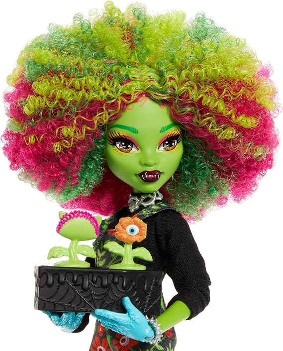 ​Monster High Fearbook Venus McFlytrap Doll | Plant Monster Doll and Accessories Set with Unearthed Club Theme including Varsity Jacket, Yearbook, Gardening Tools, JDR59