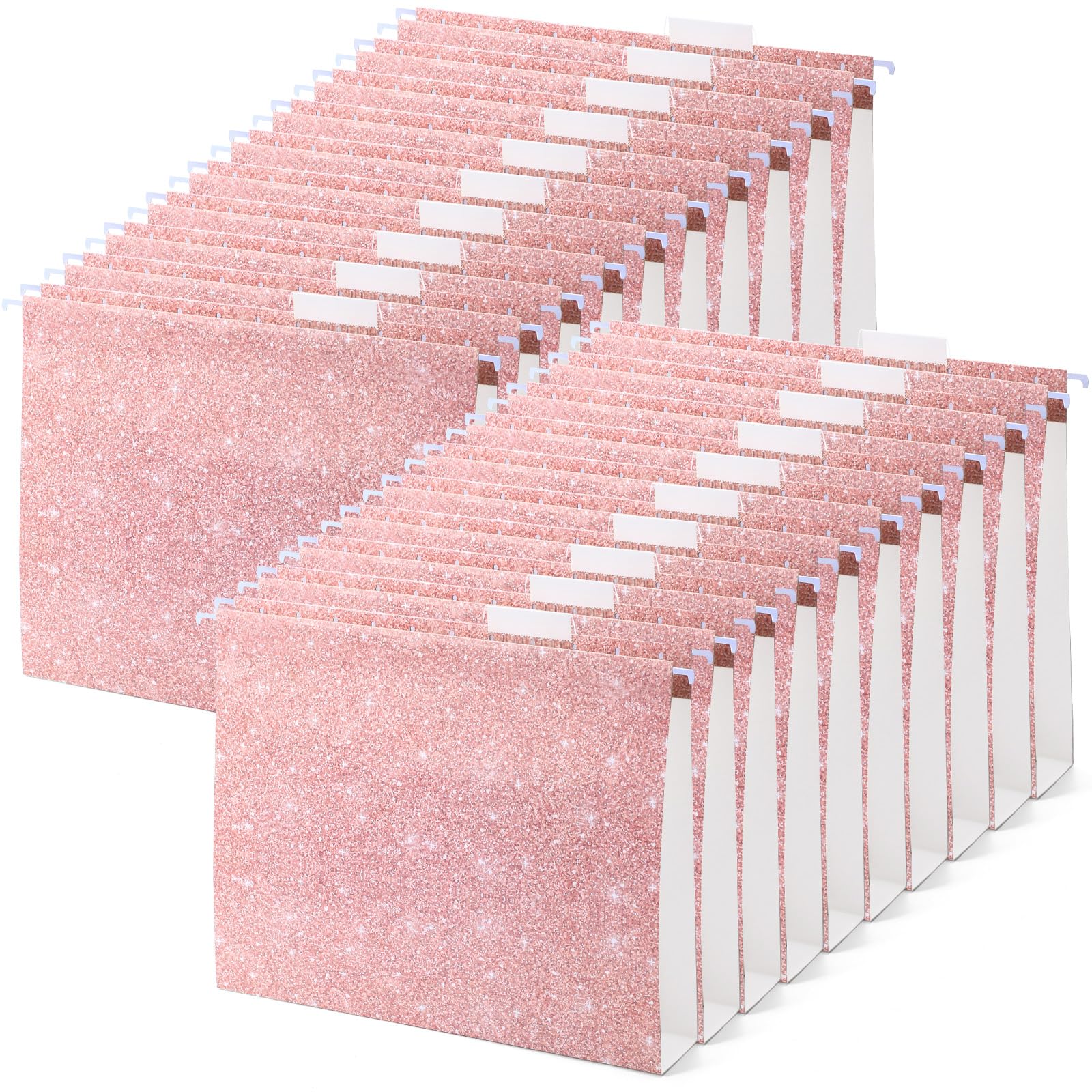 20 carpetas colgantes de color rosa claro de 12 x 9.25 pulgadas, carpetas decorativas con purpurina con 20 papeles de expansión de