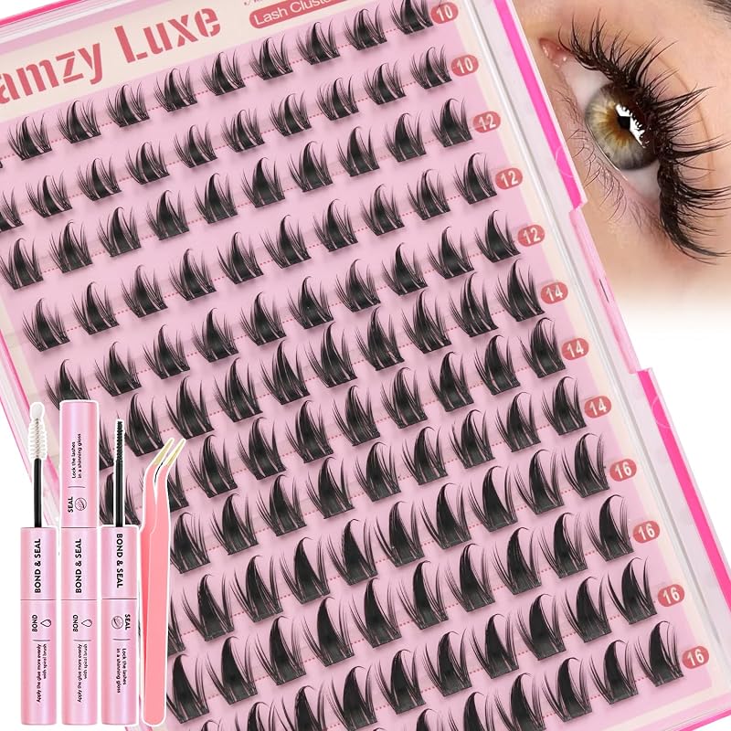 Kit de cílios em tufos Manga Wispy Mamzy Luxe 10–16 mm com curvatura CC, adesivo e pinça