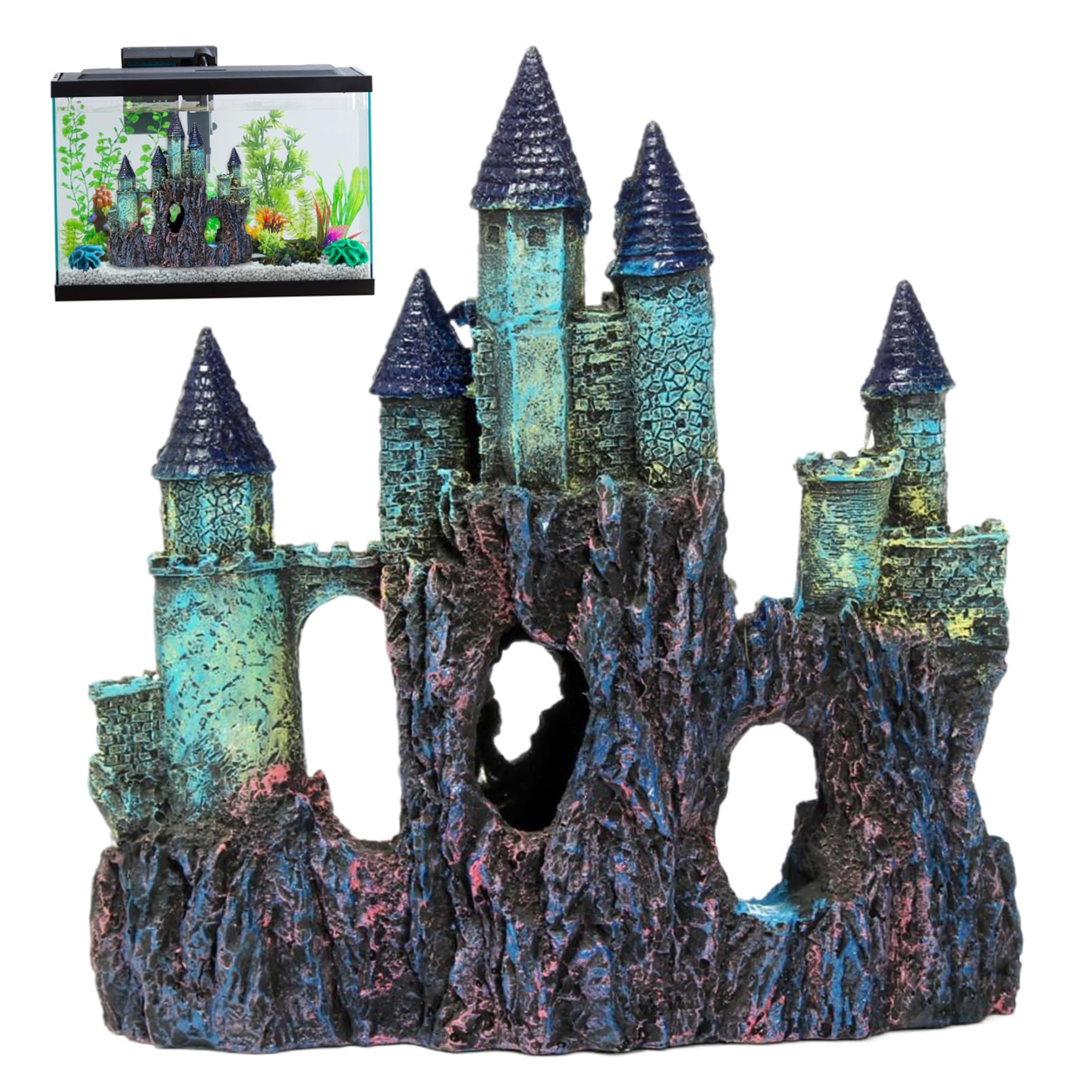Castello per Acquario, Castello per Acquario in Resina, Decorativo per, Nascondigli Grotta di Pietra Nascondi casa Accessori per acquari Kit iniziali
