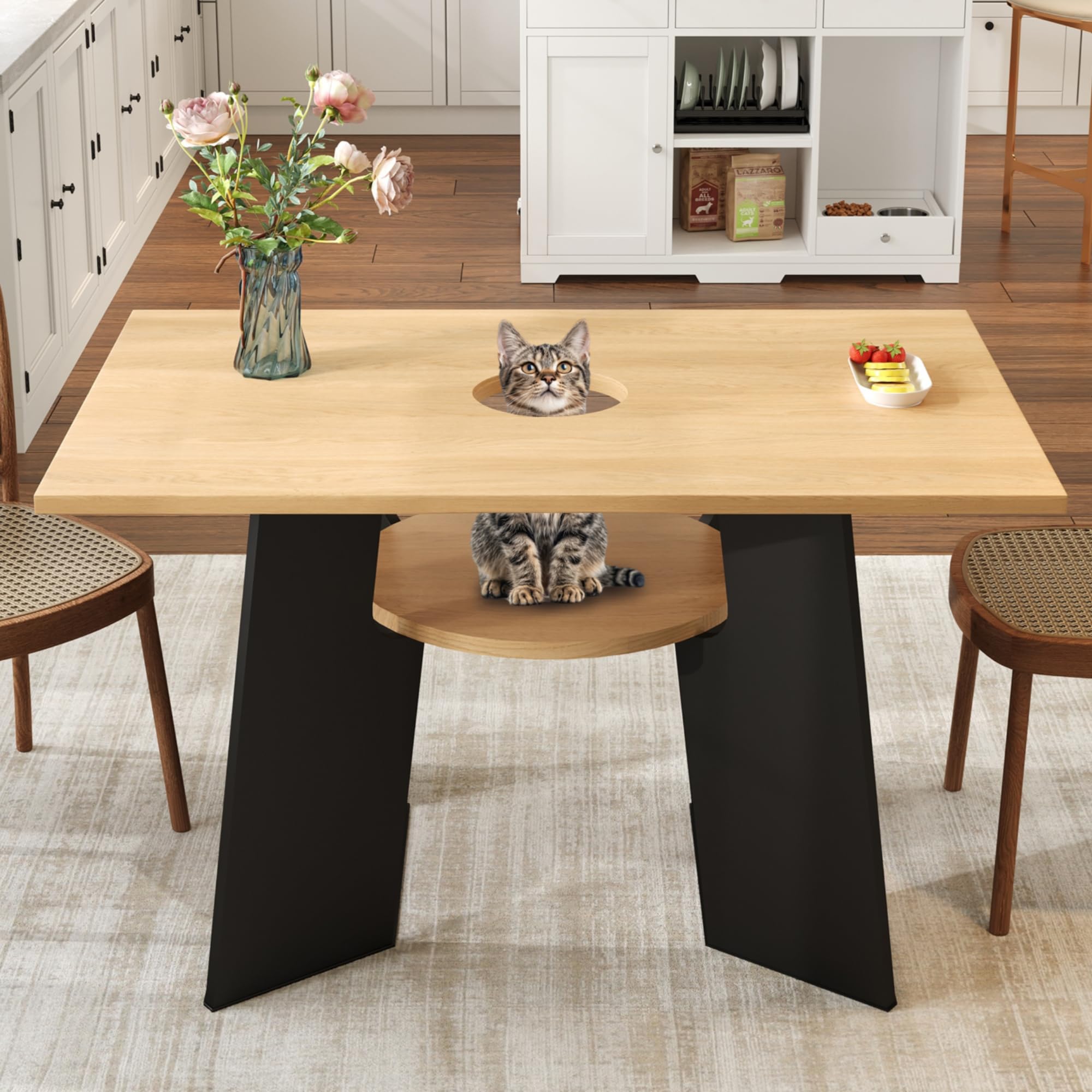 Table de cuisine avec étagère et ouverture plateau rectangulaire 130x85