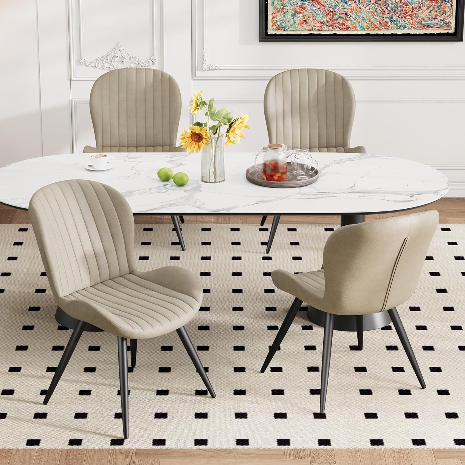 Hawthyhome Esszimmerstühle 4er Set Ergonomischer Stuhl Beige | Stühle Esszimmer,Polsterstuhl mit Wasserdichtes Material & Metallbeine,Küchenstuhl für Esszimmer,Wohnzimmer,Balkon,Büro