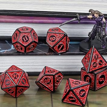 QMAY DND Dice - 7 Pcs Polyhedral Dice Set for D&D (Red Engraving)