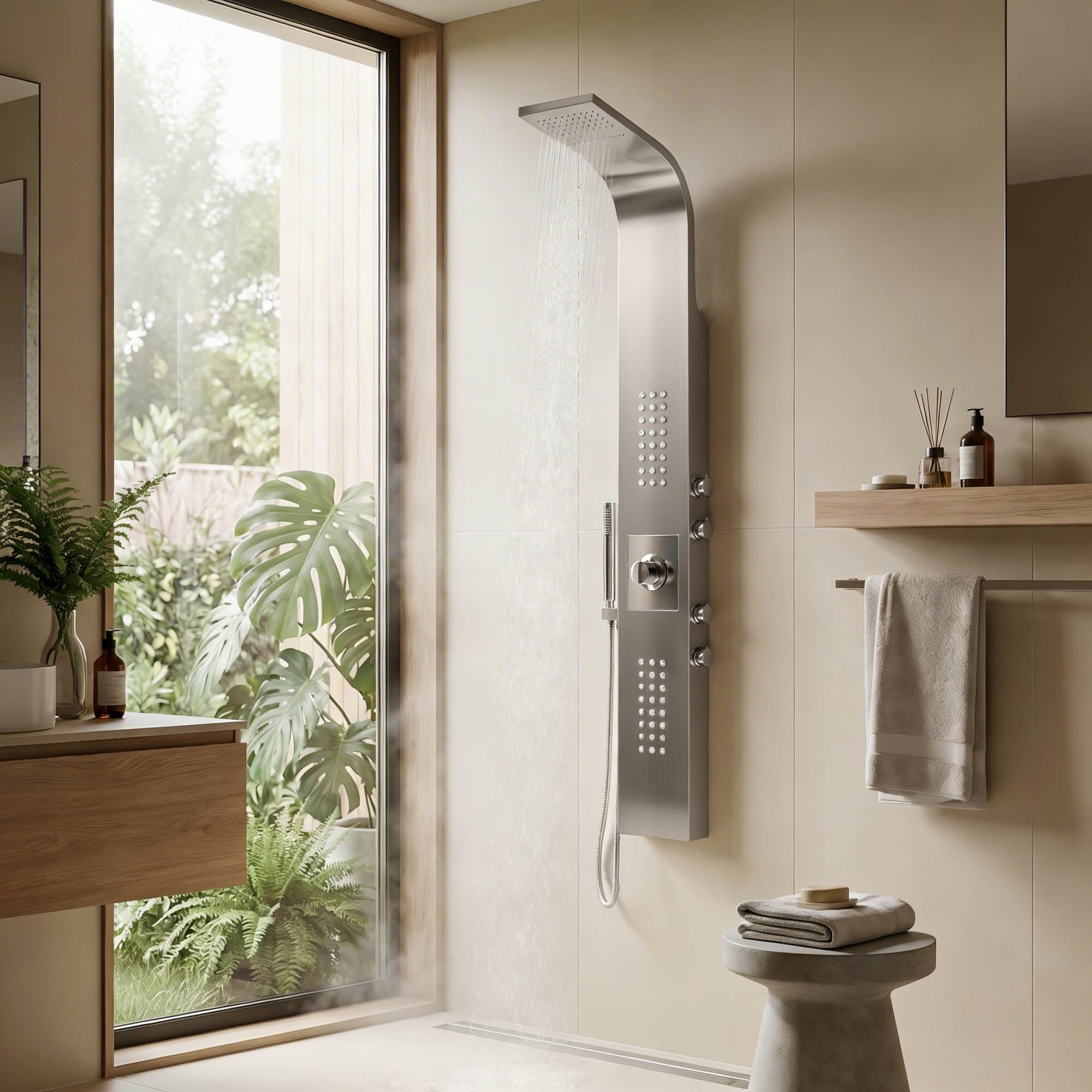 Bernstein Duschpaneel 8815 Edelstahl gebürstet mit Thermostat und Regendusche