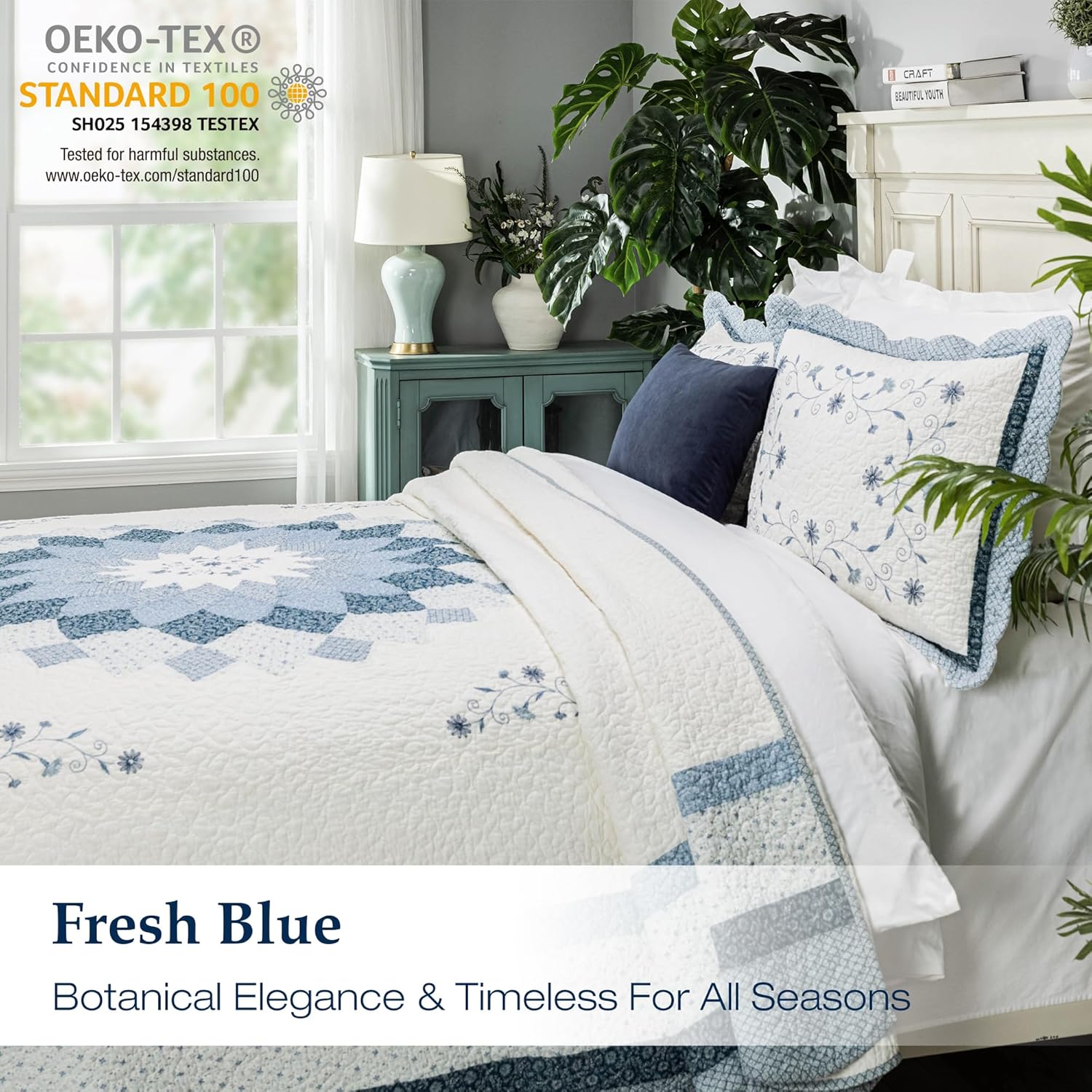 All-season Cotton Collection Laura 3-Piece Quilt Set, Patchwork Embroidery Washed Bedding Quilt Coverlet Set, Oversized King Size - Quilt 106” x 99” 1Pc and King Shams 20” x 36” + 2” Flange 2Pcs