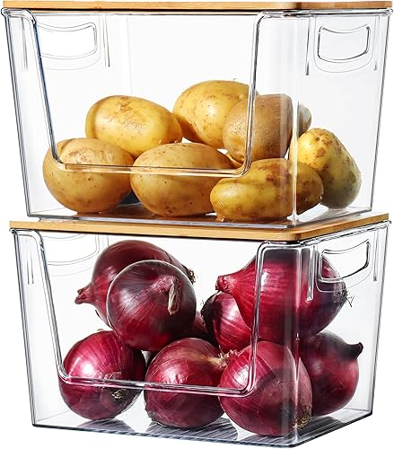 Pantry Organizers Storage, 2 Pack Onion and Potato Storage Bins Large Capacity Kitchen Counter Bins for Garlic, Fruit, Vegetable, Can Storage