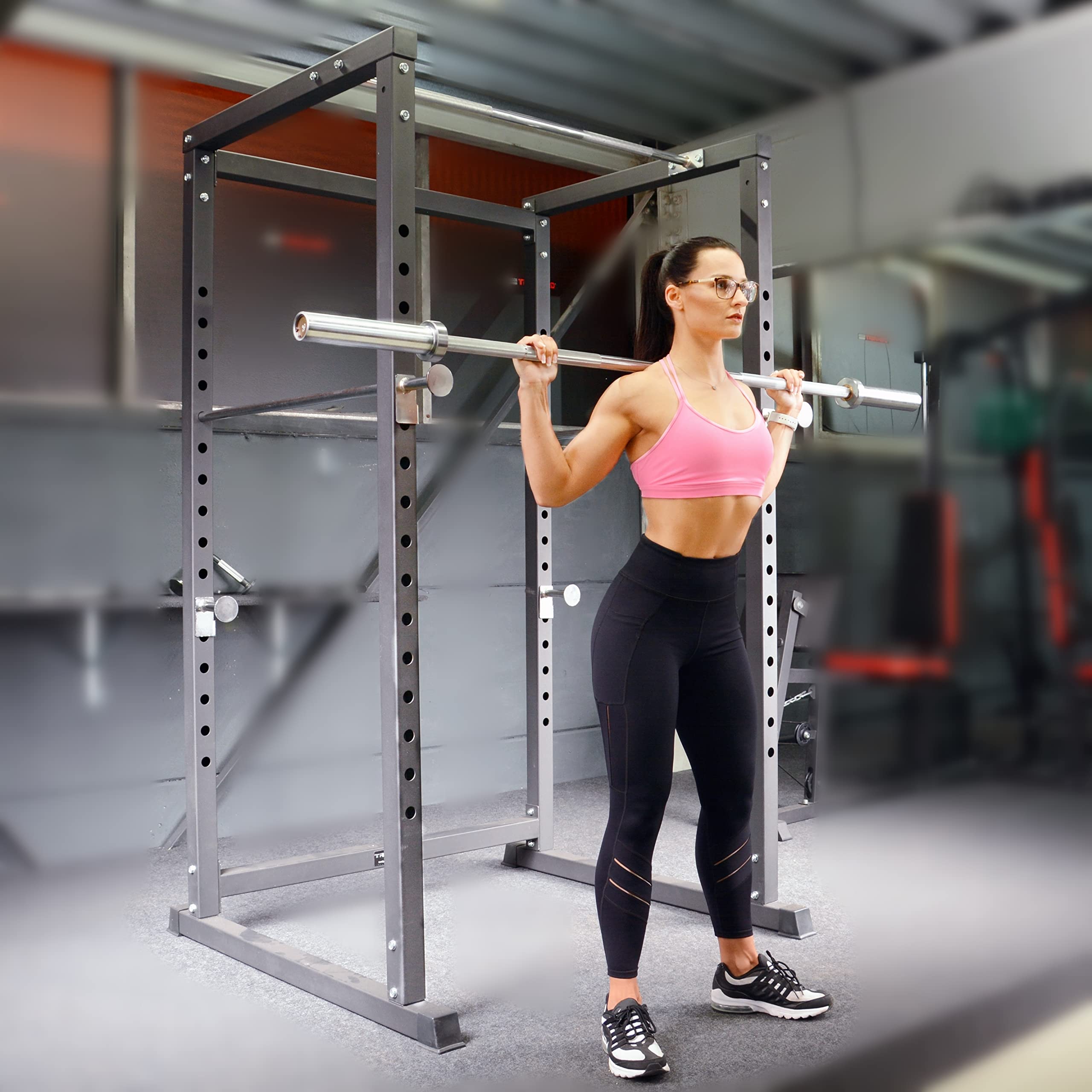 Train Hard Power Rack Squat Cage Kraftstation mit Klimmzugstange, erweiterbar mit Latzug, zertifizierte Premium Qualität nach EN957, 400 kg belastbar!