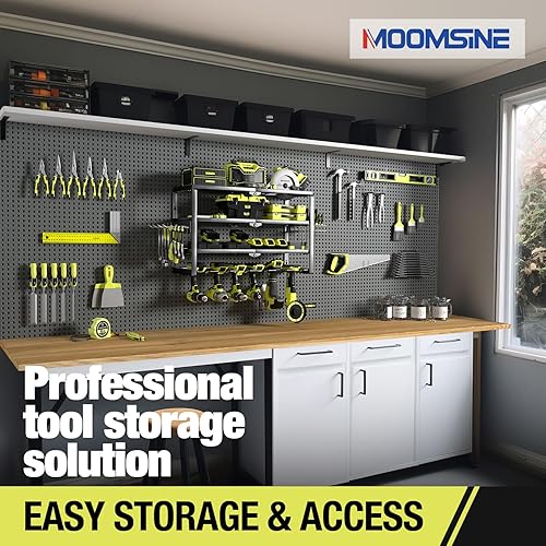 Miniatura 6 de Organizador de herramientas eléctricas de 4 capas para montaje en pared, soporte para herramientas de batería con estante de estación de carga,