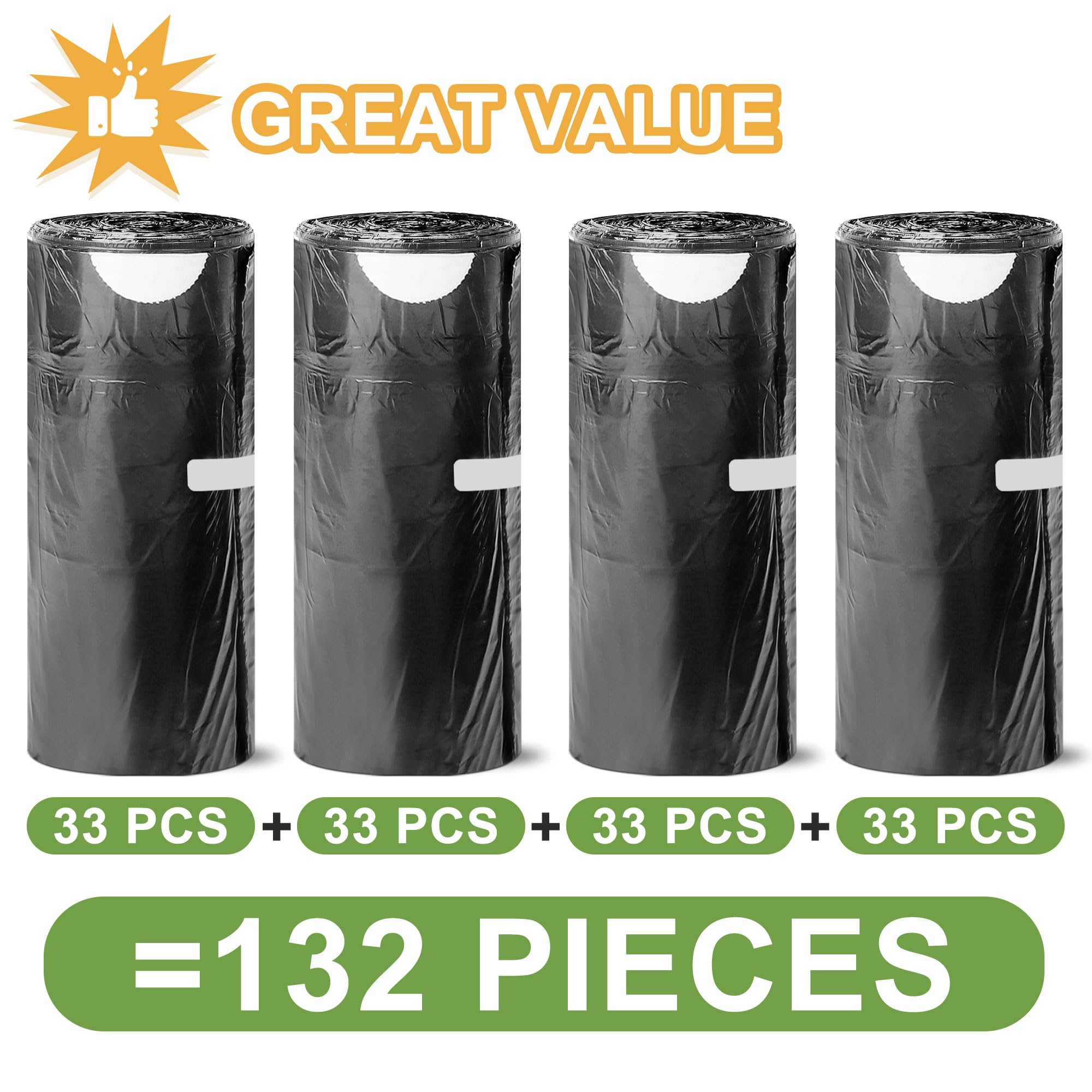 140 bolsas de basura pequeñas, bolsa de basura de 4 galones, 6 x 19.7 pulgadas, bolsas de basura para oficina, dormitorio, baño, bolsas de basura pequeñas negras sin perfume