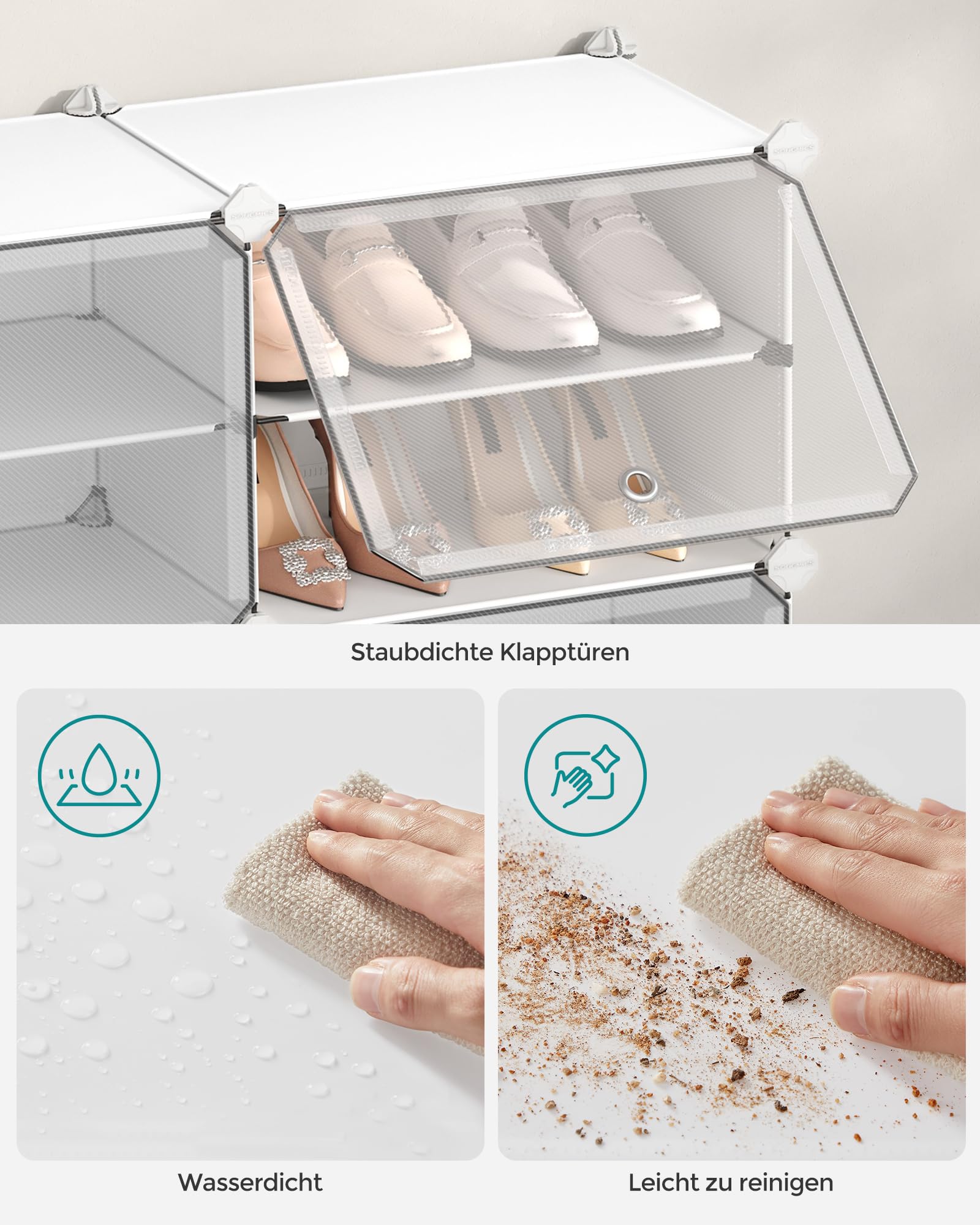 SONGMICS Schuhregal, Schuhschrank, für Garderobe und Eingangsbereich, anpassbar, 10 Fächer, für bis zu 40 Paar Schuhe, wolkenweiß-transparent LPC035W01