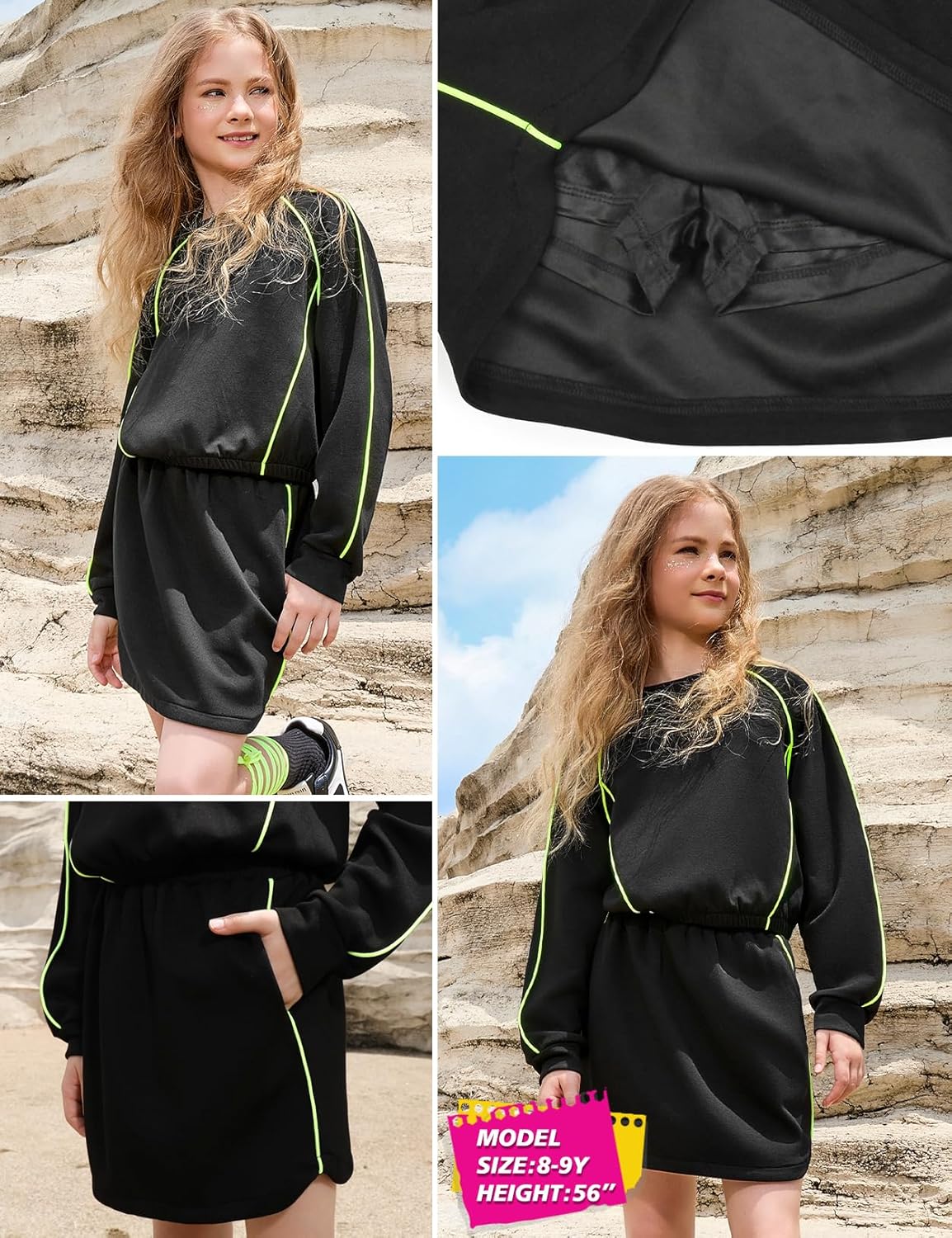 Girl Cropped Tracksuits 2 Piece Long Sleeve Skirt Sets Jogger Sweatshirt Open Back Skorts Set - Image 5