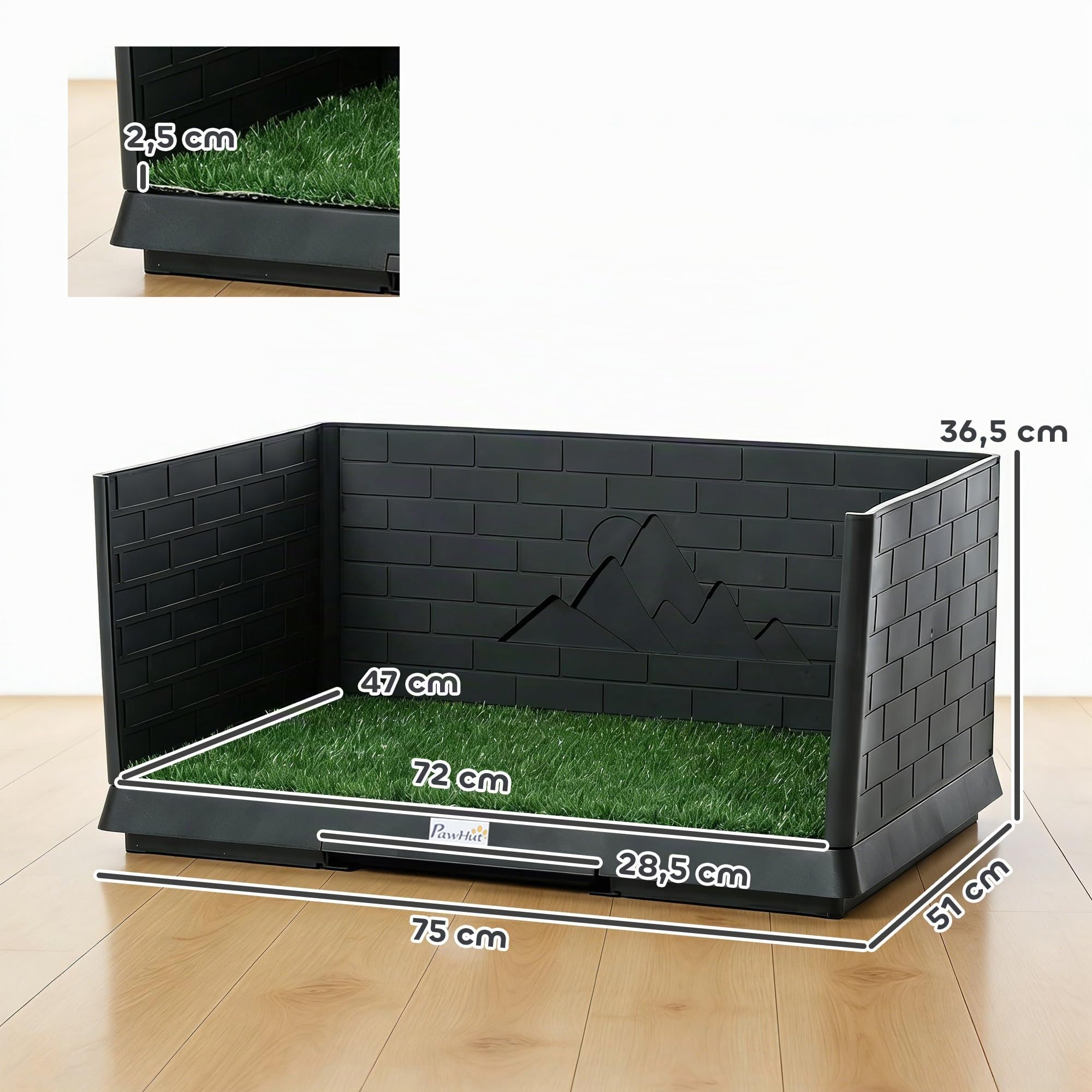 PawHut Inodoro para Perros con Césped Artificial 75x51x36,5 cm Negro | Paredes Altas, Bandeja Deslizante, Fácil de Limpiar, Bandeja Sanitaria para Perros, Entrenamiento, Interior y Exterior