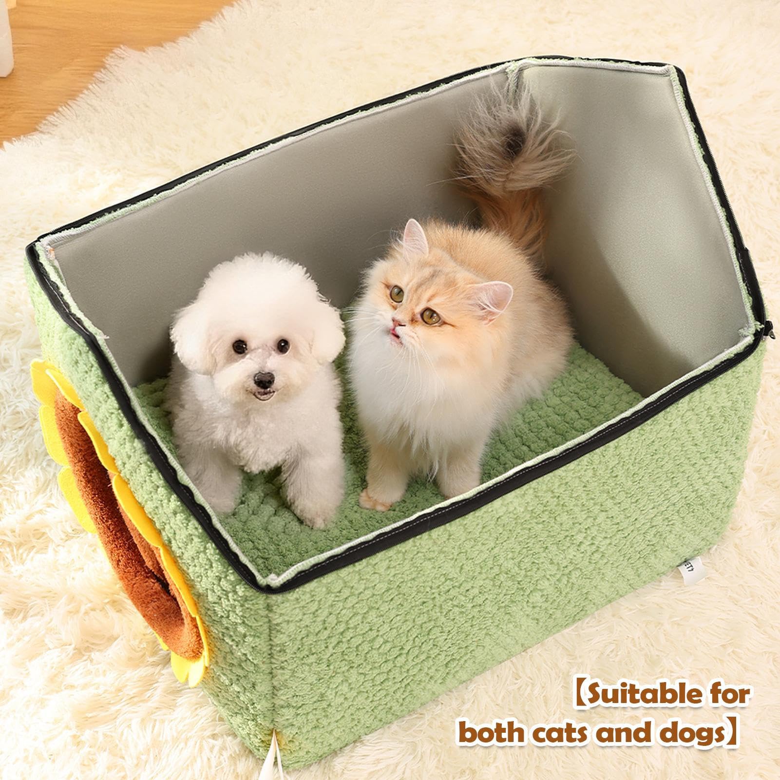 Casa Para Gatos Casa Cálida Cerrada Plegable | Cama Cueva Extraíble De Gatos Con Puerta De Girasol Para Cachorros, , Mascotas Pequeñas, Jugar En Interiores, Hogar,