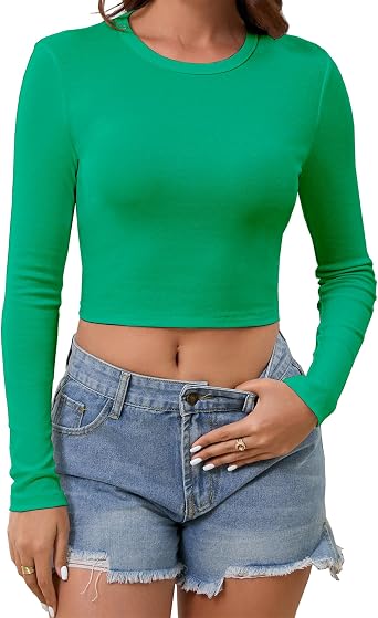 Abardsion Cotton Long Sleeve Crop Tops for Women Y2K 2026 Spring Outfits Clothes Slim Fit Shirts