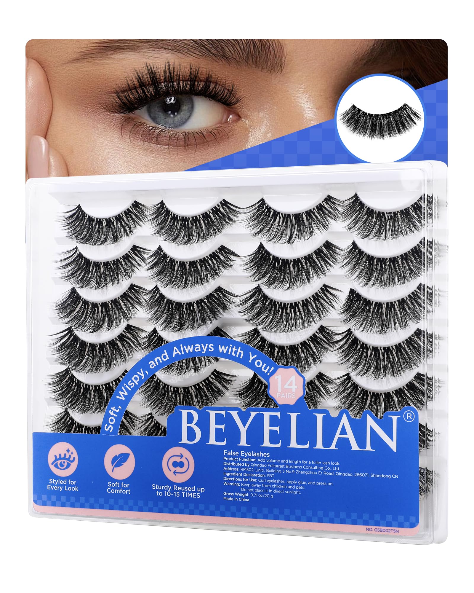 BEYELIAN 14 works False Eyelashes Clear Band D Curl 9-18MM Long Eye Lashes Pack