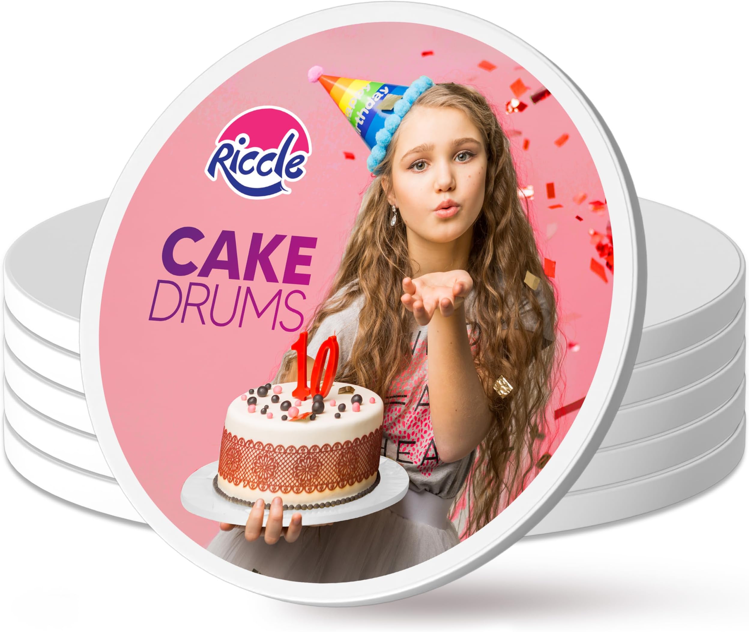 RICCLE Cake Boards - 12 Inch Cake Drum - Smooth-Edged Pack Of 6 Cake Drums - Sturdy Cake Boards Round - Bend Resistant Multi-Layered Cake Base for Minimalist Displays