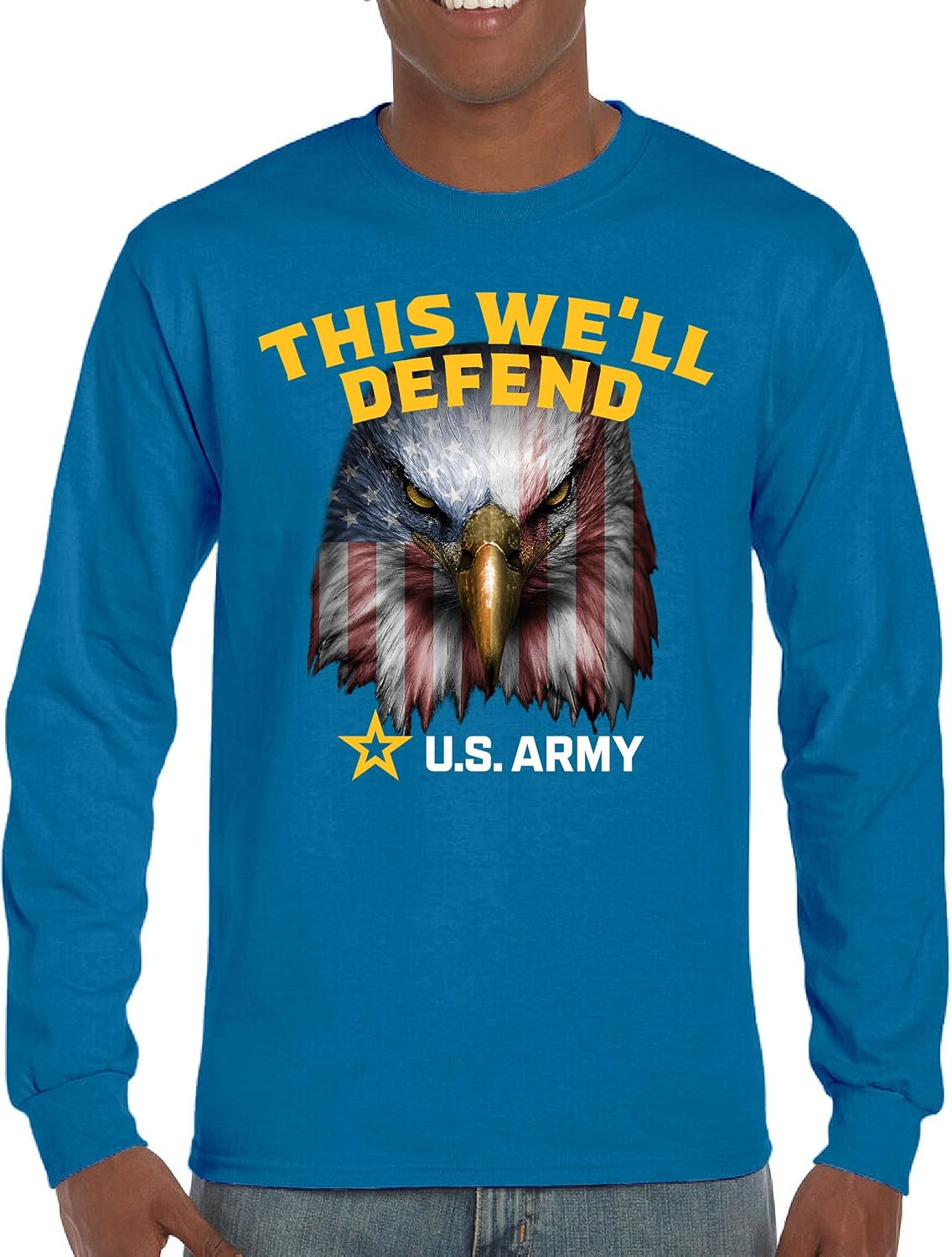 This We'll Defend Long Sleeve T-Shirt US Army American Flag Eagle DD 214 Veteran Military Pride Patriotic Licensed