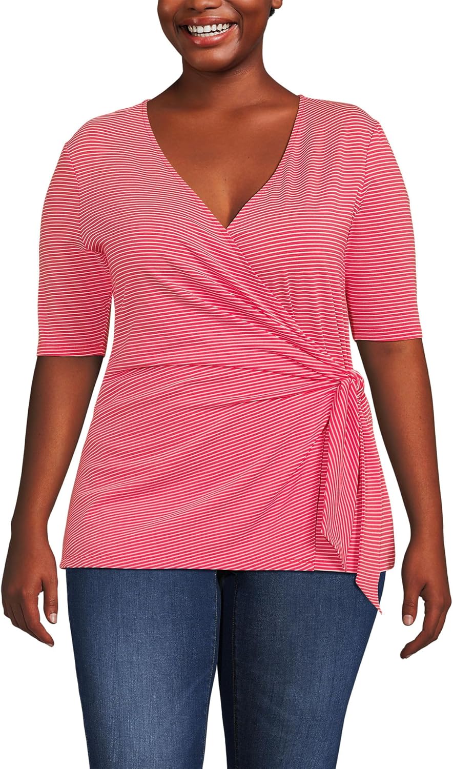 Lands' End Women's Elbow Sleeve Lightweight Jersey Side Tie Blouse