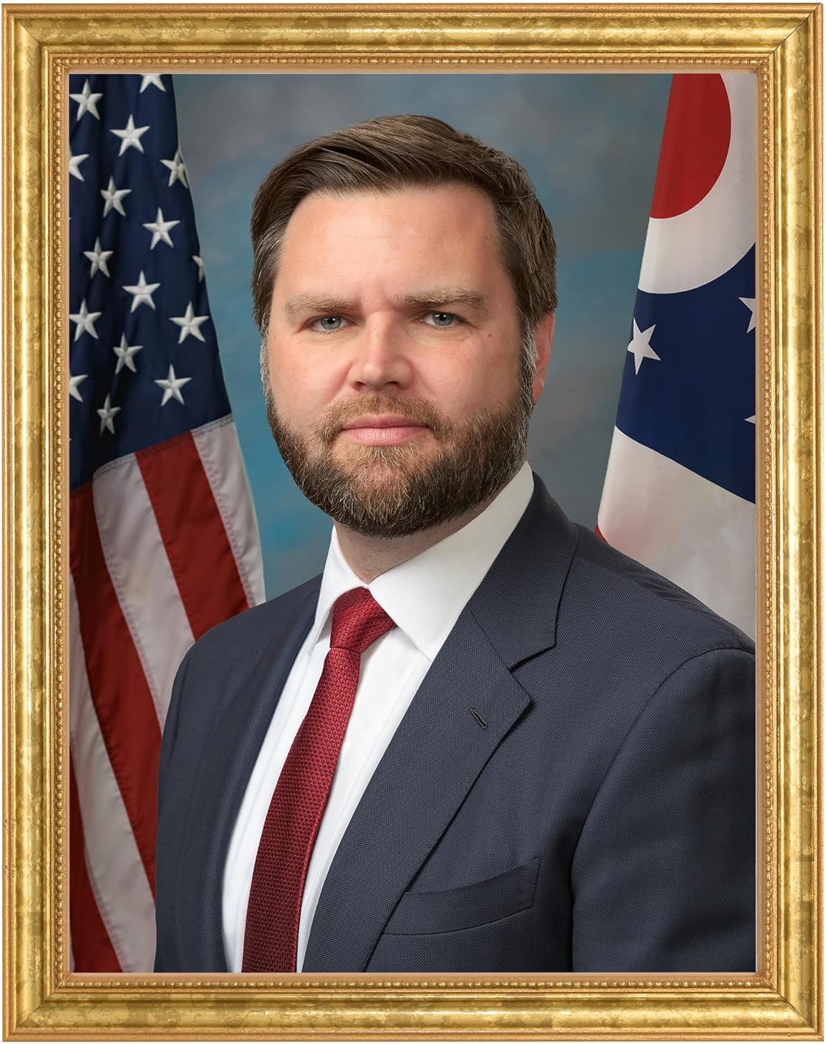 Senator JD Vance Official Portrait Photograph in a Aged Gold Frame - Historical Artwork from 2023 - (8.5" x 11") - Matte
