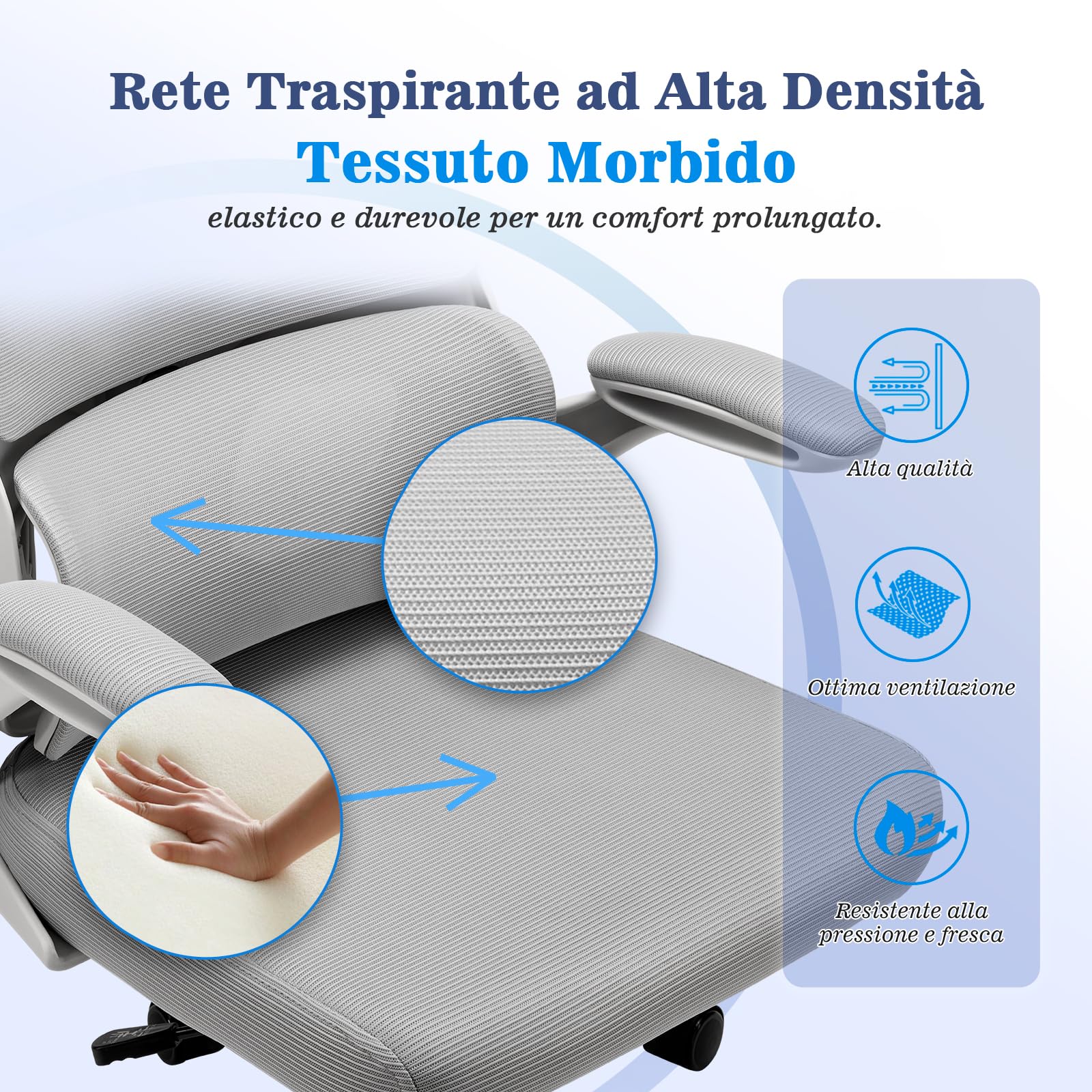 Magic Life Sedia da Ufficio Ergonomica con Schienale a Rete, Supporto Lombare Regolabile, Braccioli e Altezza Regolabili per Home Office (R5-W)