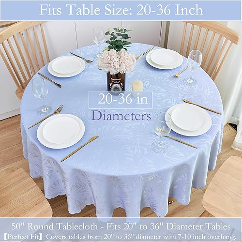 Miniatura 190 de Mantel Redondo Dorado Mantel de Mesa con Patrón de Hojas Borde Festoneado Sedoso Suave Impermeable Lavable 50 Pulgadas Cubierta de Mesa de Tela