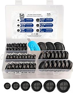 55Pcs Double-Sided Rubber Grommets kit in 6 Assorted Sizes 5/8",13/16",7/8",1",1-3/16",1-1/2"- Round & Waterproof Rubber Grommet - Ideal Solution for Wire Protection
