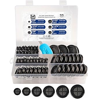 55Pcs Double-Sided Rubber Grommets kit in 6 Assorted Sizes 5/8",13/16",7/8",1",1-3/16",1-1/2"- Round & Waterproof Rubber Grommet - Ideal Solution for Wire Protection