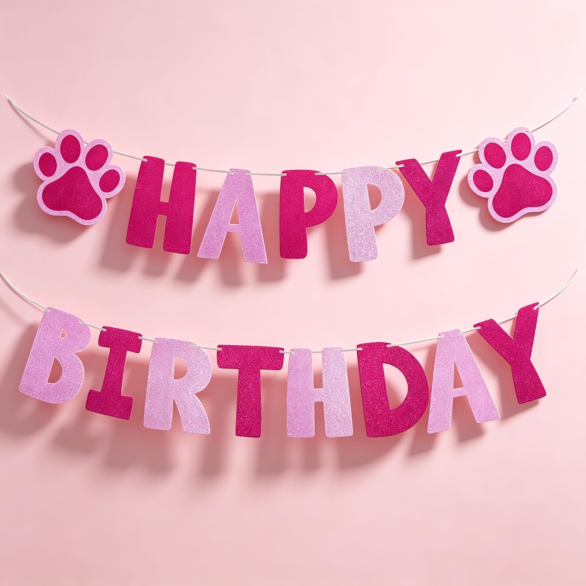 Dog Birthday Decorations - DIY Paw Print Banner for Pet Party - Thick Cardstock Hanging Sign - 9.8ft Pink Celebration Decor