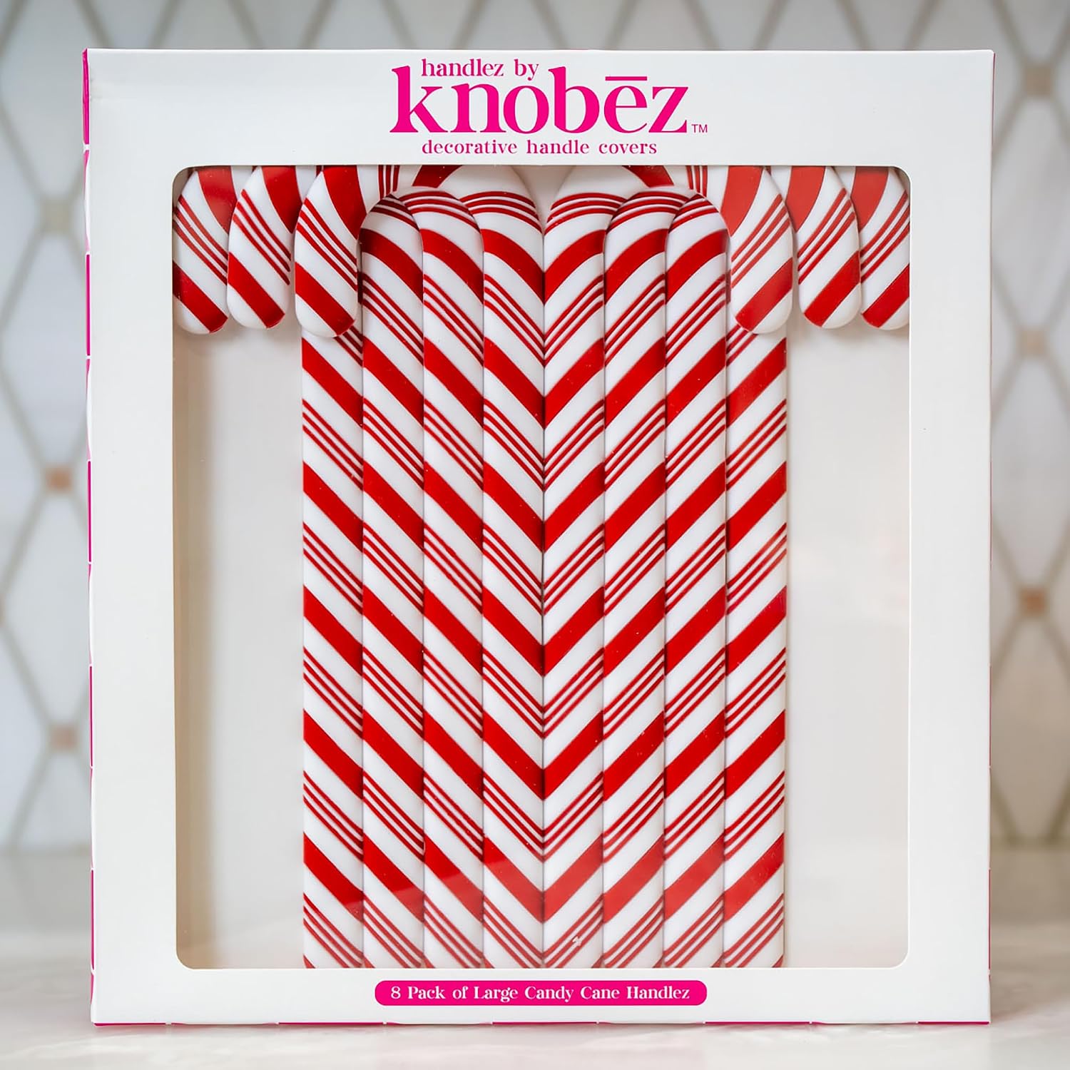 Knobēz 8pk Large Candy Cane Handle Covers - Festive Holiday Hardware Decor image 4