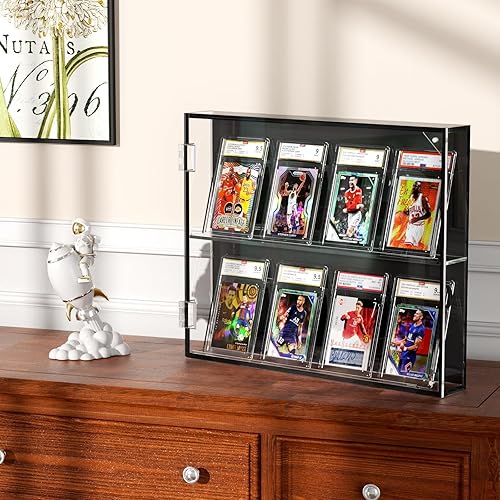 Miniatura 6 de FEMELI Estuche acrílico para tarjetas de béisbol, marco de tarjetas coleccionables con 8 grados con protección UV, funda para tarjetas deportivas de