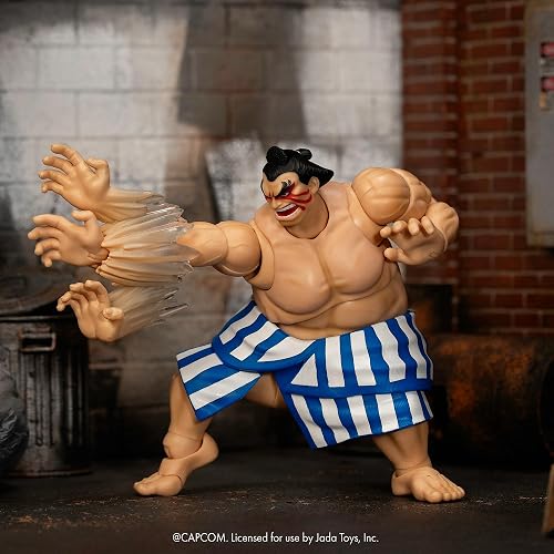 Jada Toys Street Fighter Figura E. Honda (16 cm) - Personaggio mobile da collezione e azione in Street Fighter 2: The Final Challengers, con testa alternativa, mani e accessori, a partire dai 13 anni - 6