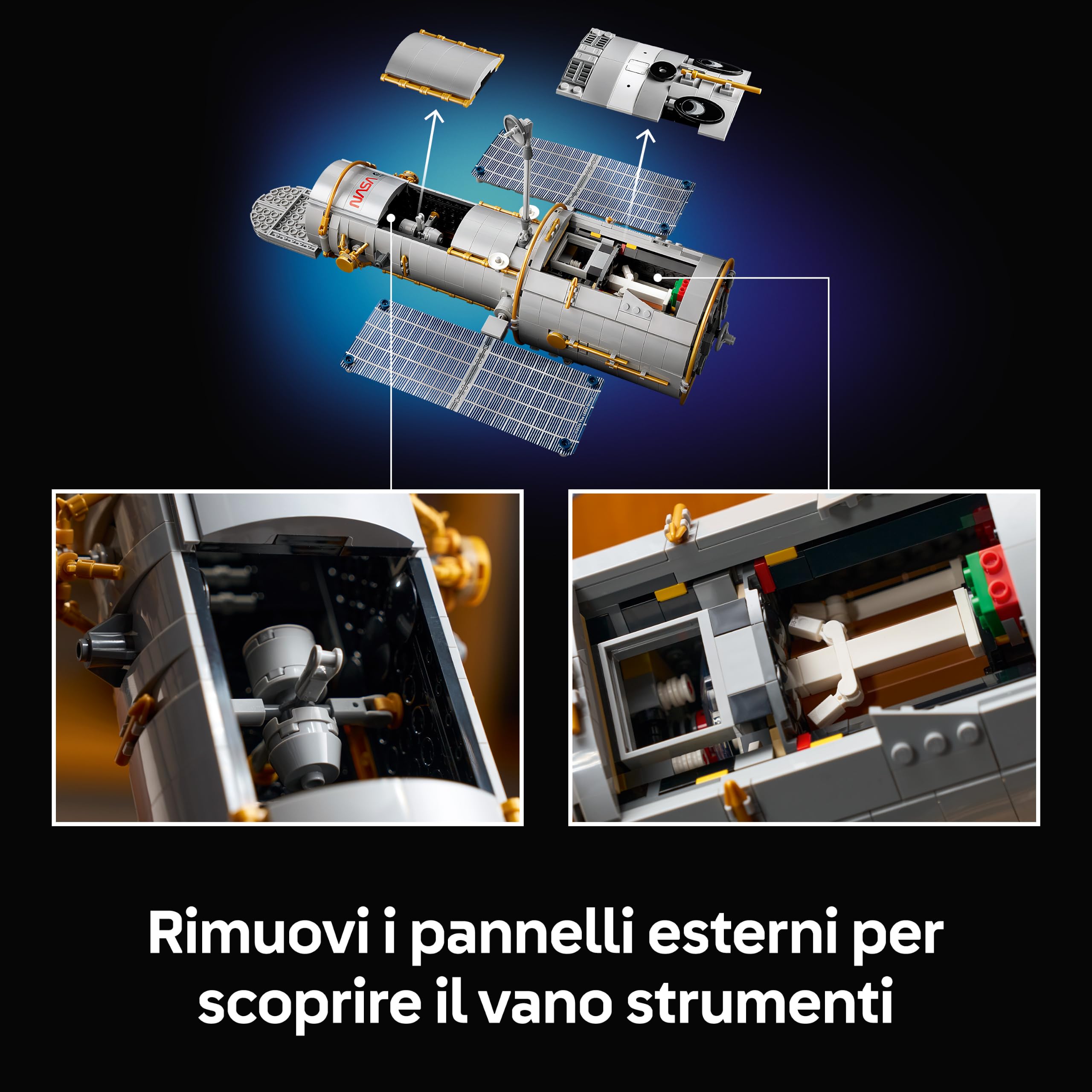LEGO Icons Telescopio Spaziale Hubble - Kit di Modellismo 3D per Adulti - Set STEM con Pannelli Solari, Quadro Comandi e Minifigure di Astronauta - Regalo Fai da Te per i Fan dell'Astronomia - 11382